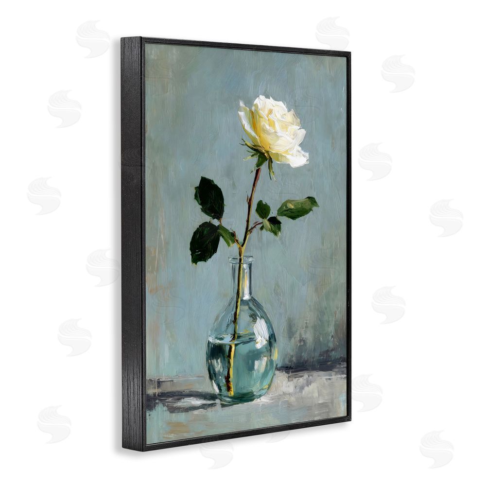 Petal Prints Design Sweet White Rose in Vase Black Framed Giclee Wall Art Print