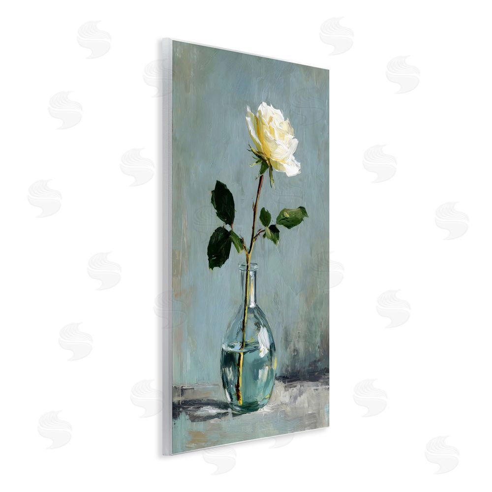 Petal Prints Design Sweet White Rose in Vase Wall Plaque Printed Art
