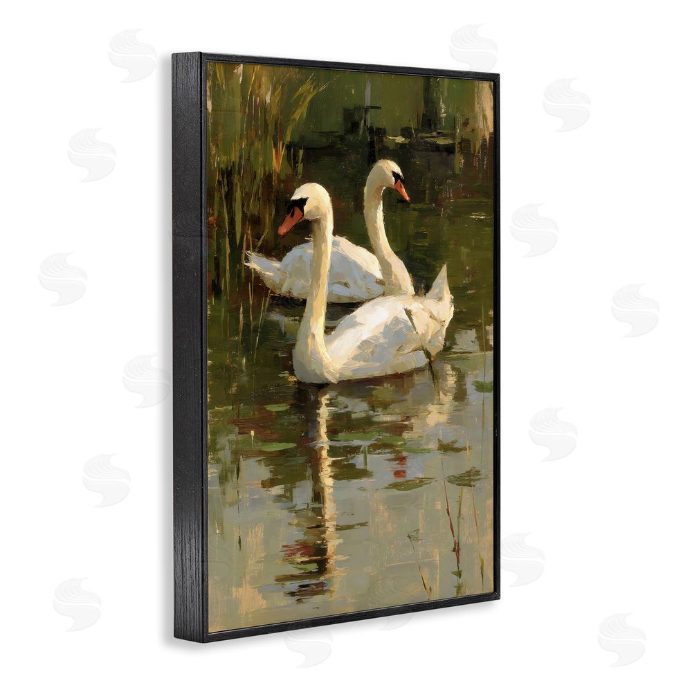 Petal Prints Design Swans For A Swim Black Framed Giclee Wall Art Print