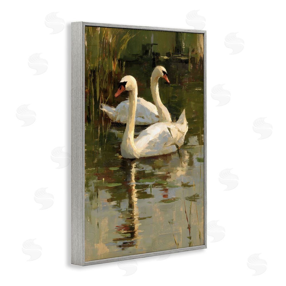 Petal Prints Design Swans For A Swim Gray Framed Giclee Wall Art Print