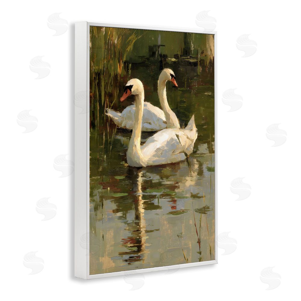 Petal Prints Design Swans For A Swim White Framed Giclee Wall Art Print