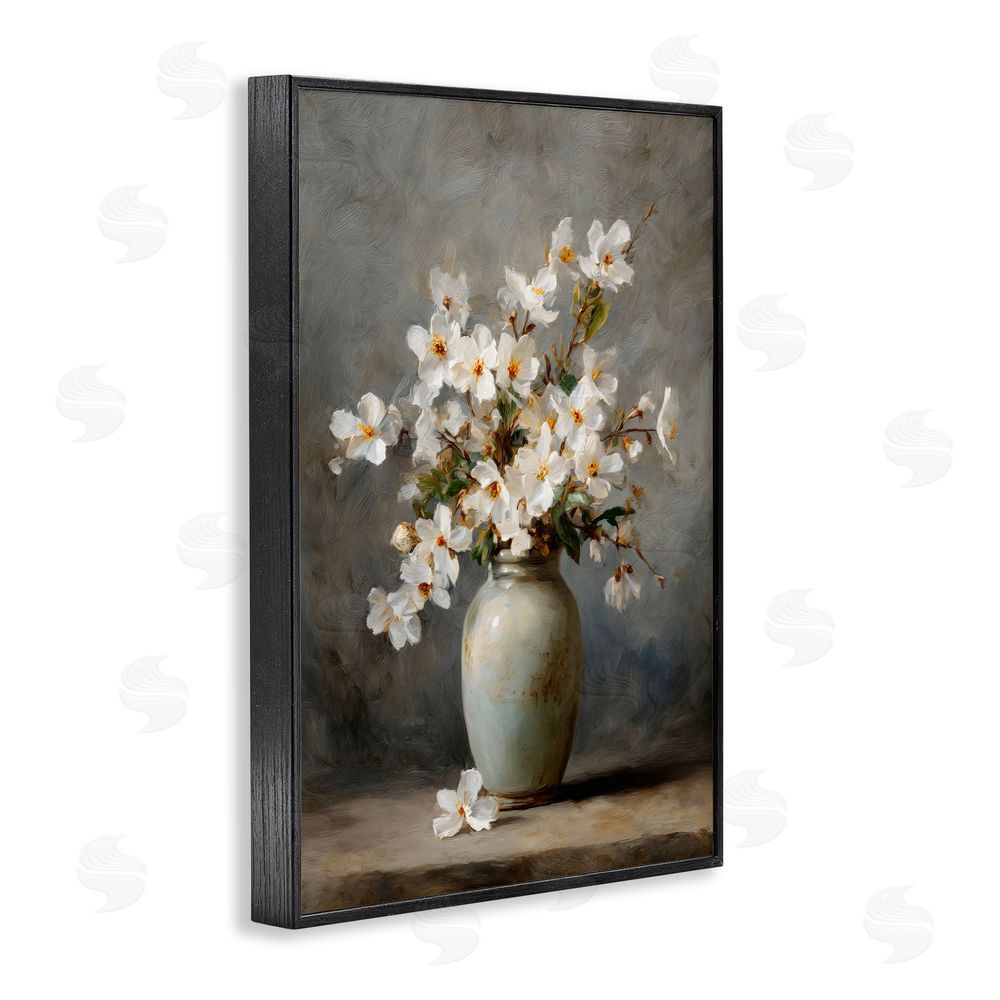 Petal Prints Design Full White Flowers in Vase Black Framed Giclee Wall Art