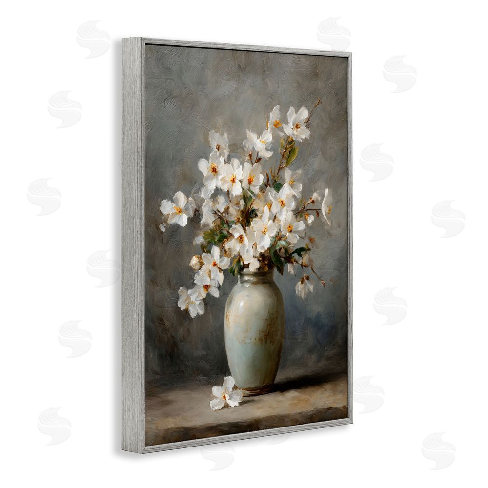 Petal Prints Design Full White Flowers in Vase Gray Framed Giclee Wall Art