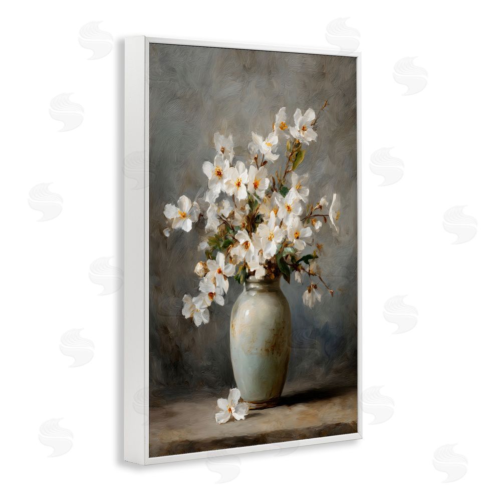 Petal Prints Design Full White Flowers in Vase White Framed Giclee Wall Art
