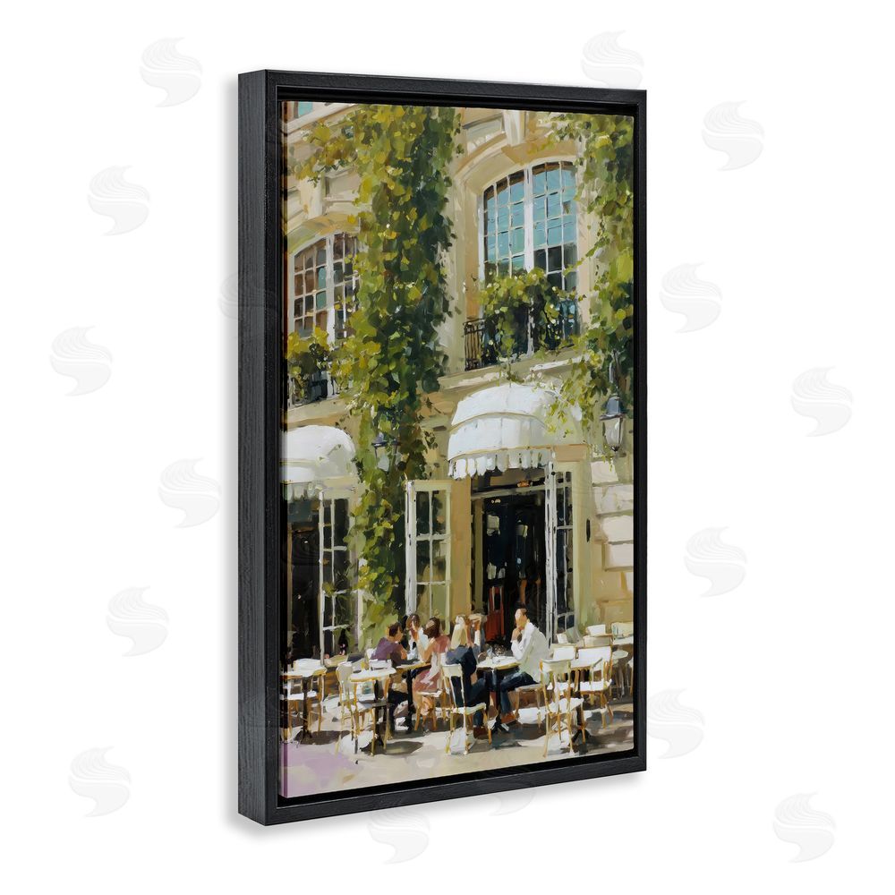 Petal Prints Design Cafe Terrace with Ivy Black Floating Frame Stretched Canvas Wall Art Print