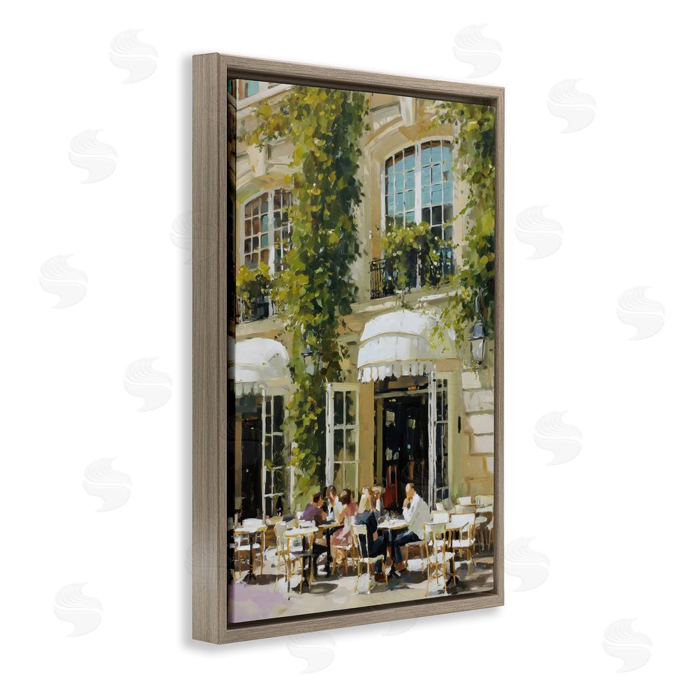 Petal Prints Design Cafe Terrace with Ivy Brown Floating Frame Stretched Canvas Wall Art Print