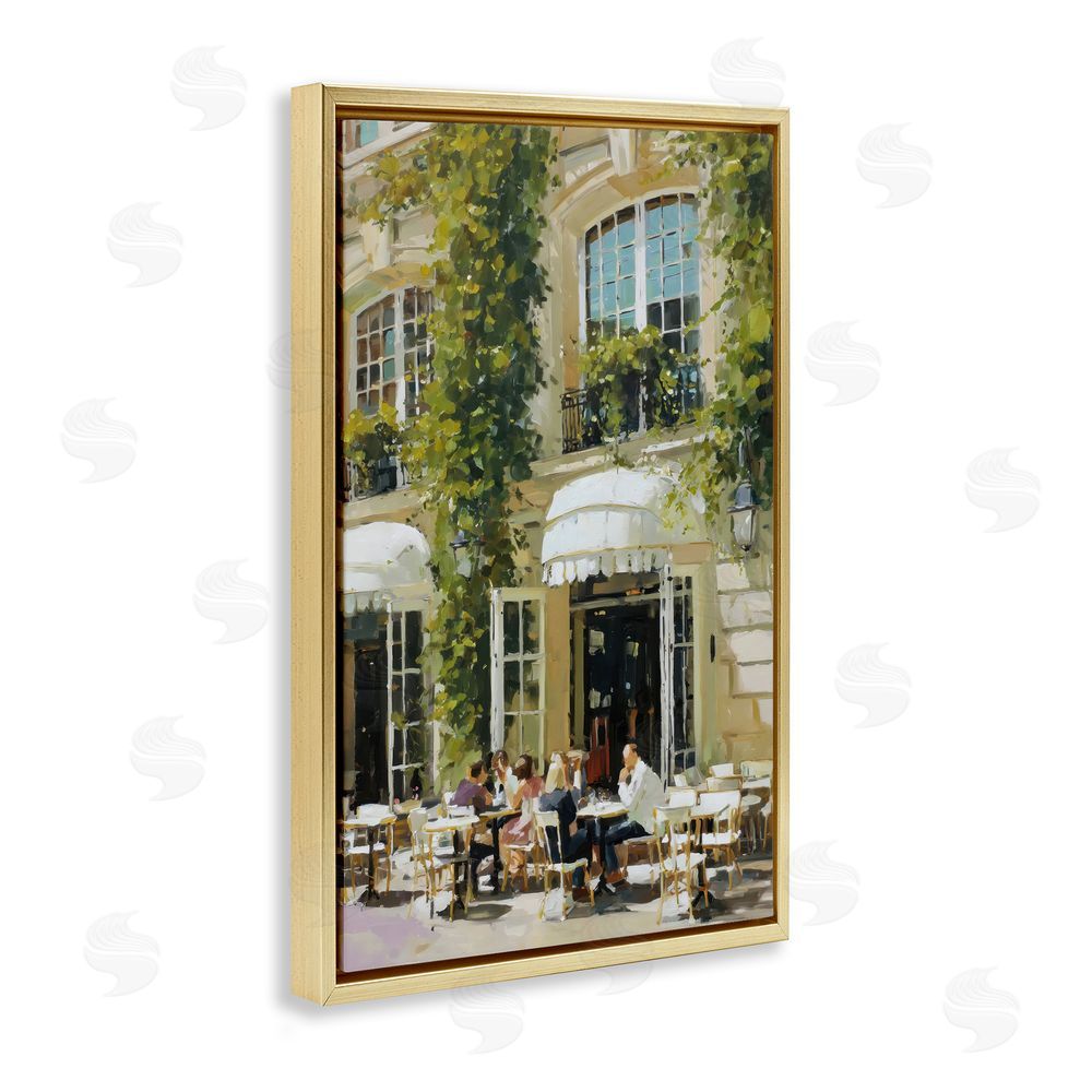Petal Prints Design Cafe Terrace with Ivy Gold Floating Frame Stretched Canvas Wall Art Print