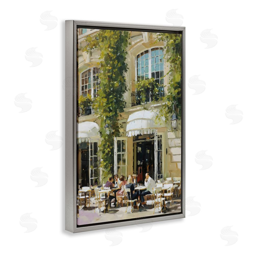 Petal Prints Design Cafe Terrace with Ivy Gray Floating Frame Stretched Canvas Wall Art Print