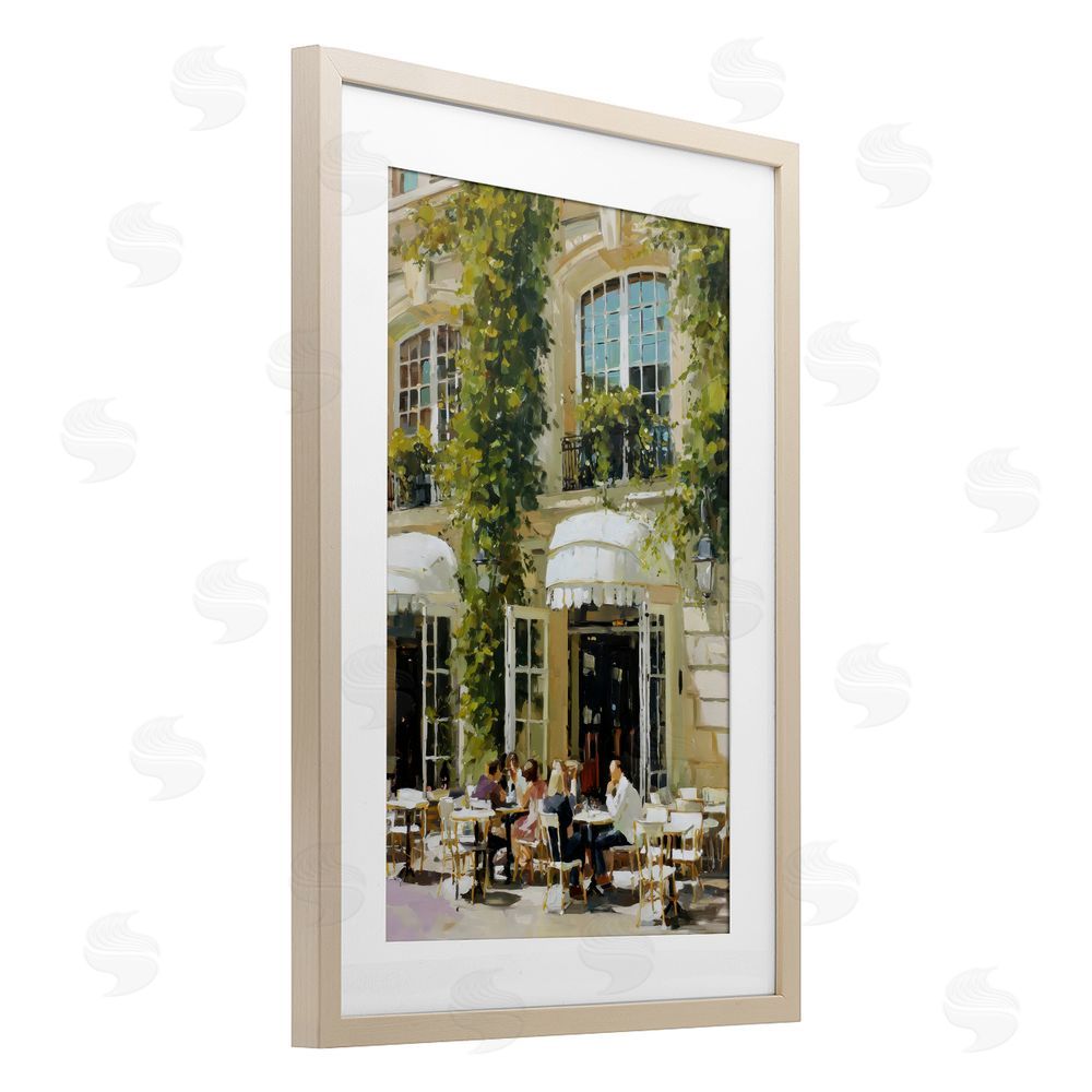 Petal Prints Design Cafe Terrace with Ivy Brown Framed Print Under Glass with Matting Wall Art