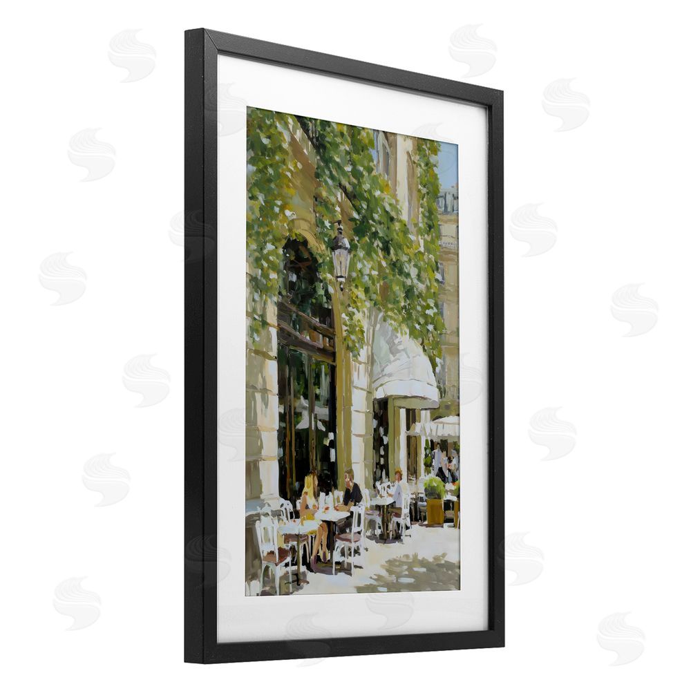 Petal Prints Design Sunny Day Cafe Terrace Black Framed Print Under Glass with White Mat Wall Art
