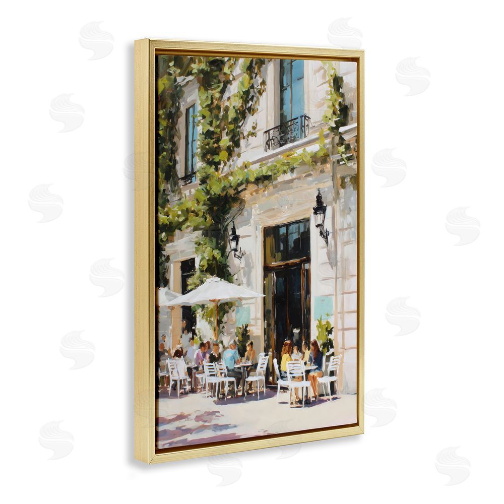 Petal Prints Design Streetside Cafe Terrace with Ivy Gold Floating Framed Canvas Wall Art Print