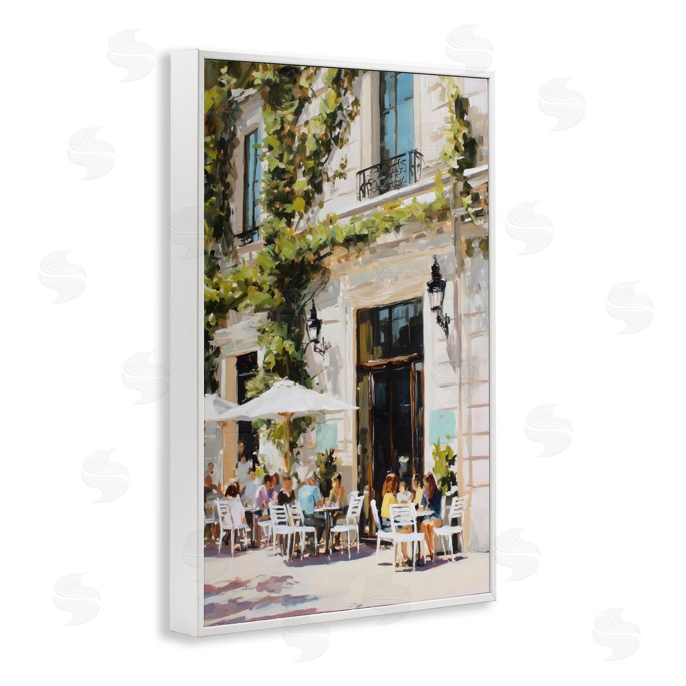 Petal Prints Design Streetside Cafe Terrace with Ivy White Framed Giclee Wall Art Print