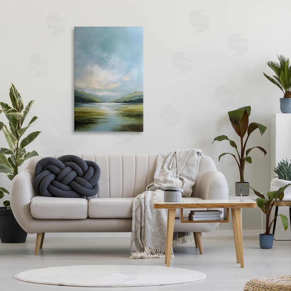 Petal Prints Design Here Comes Sun over Valley Stretched Canvas Wall Art in Room