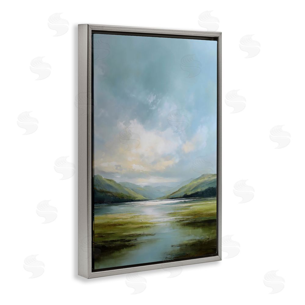 Petal Prints Design Here Comes Sun over Valley Gray Floating Framed Canvas Wall Art