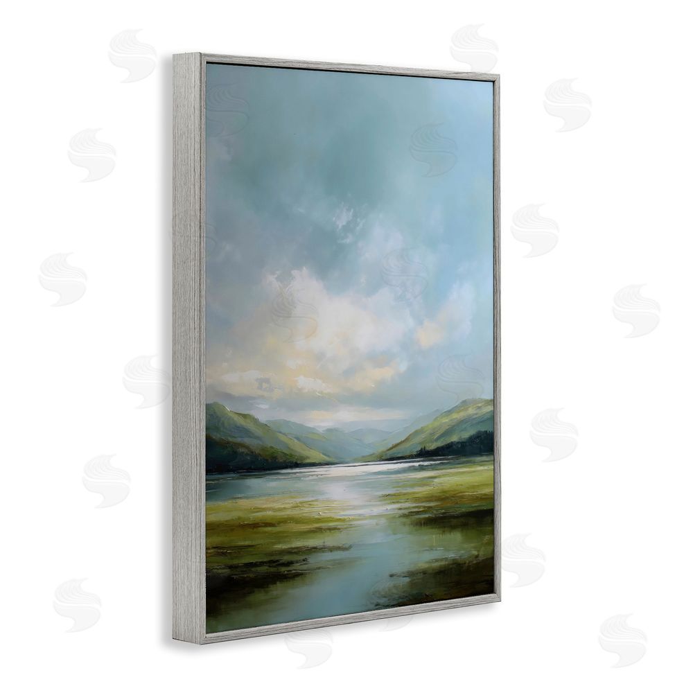 Petal Prints Design Here Comes Sun over Valley Gray Framed Giclee Wall Art