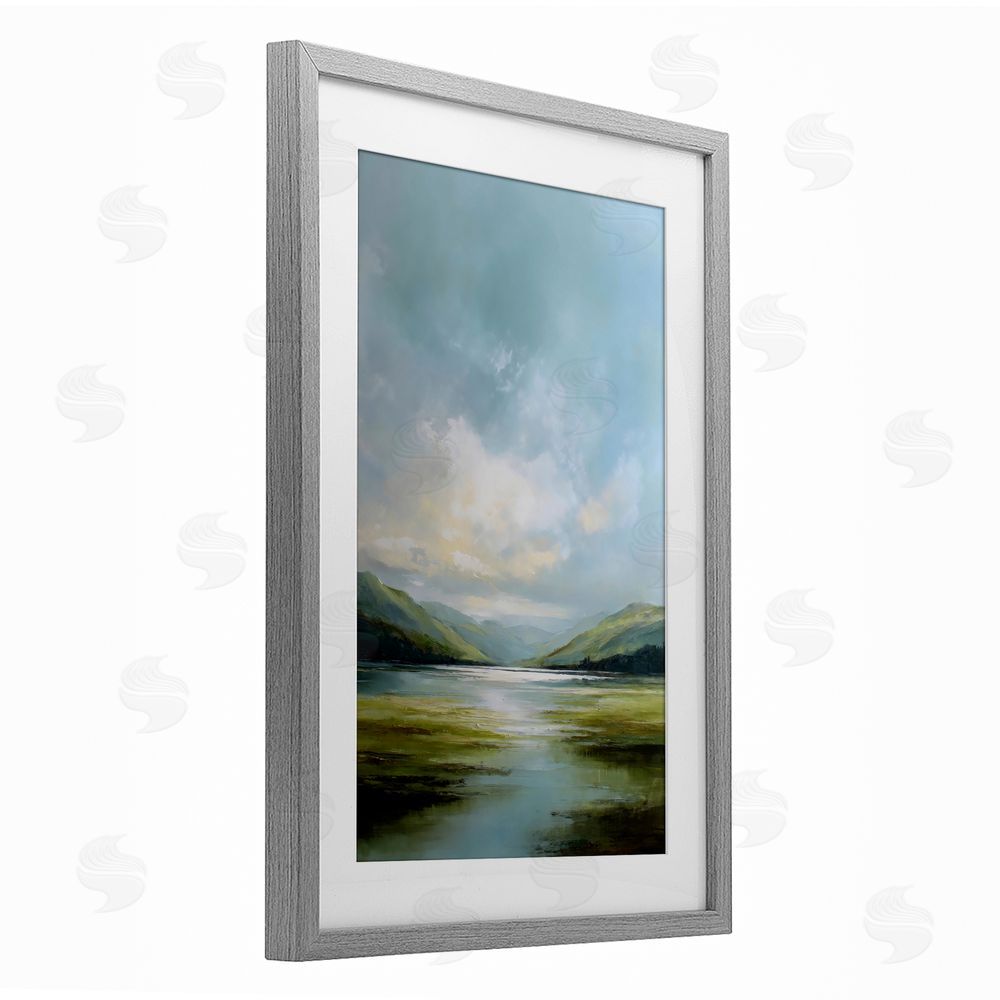Petal Prints Design Here Comes Sun over Valley Gray Framed Print Under Glass Wall Art