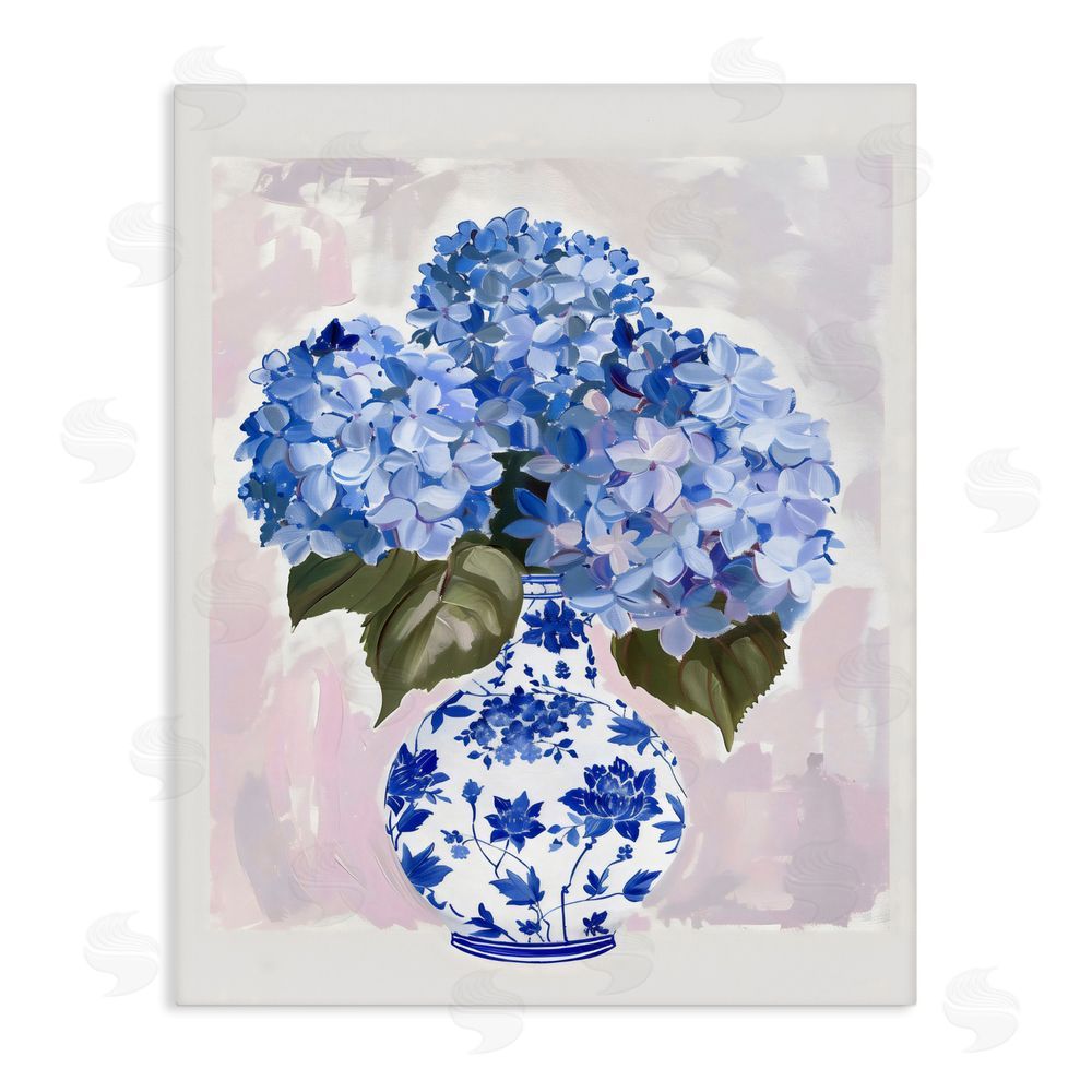 The Prints Vibe Blue Hydrangea in Porcelain Vase Stretched Canvas Wall Art Print
