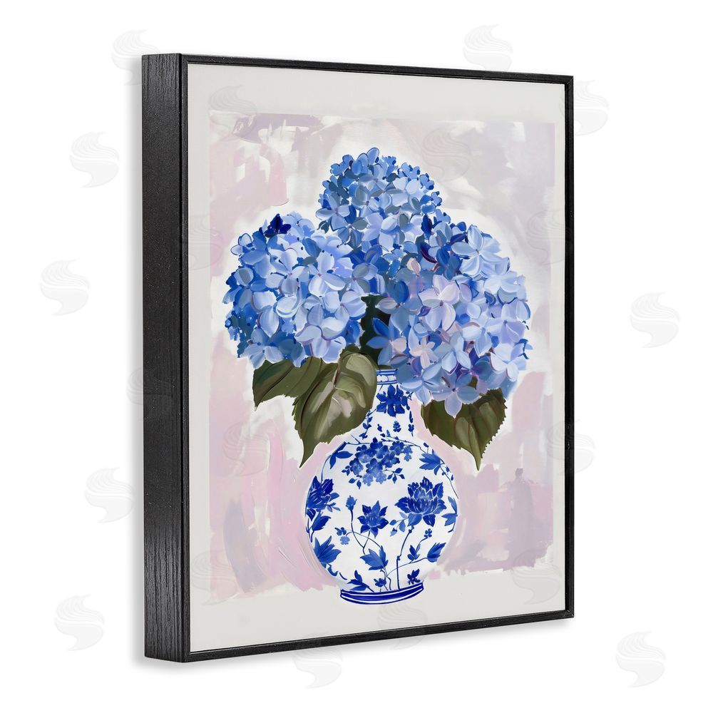 The Prints Vibe Blue Hydrangea in Porcelain Vase Black Framed Giclee Wall Art Print