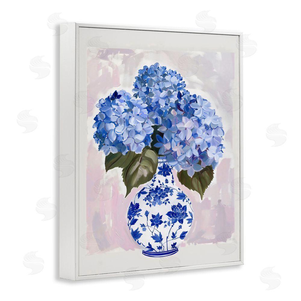 The Prints Vibe Blue Hydrangea in Porcelain Vase White Framed Giclee Wall Art Print