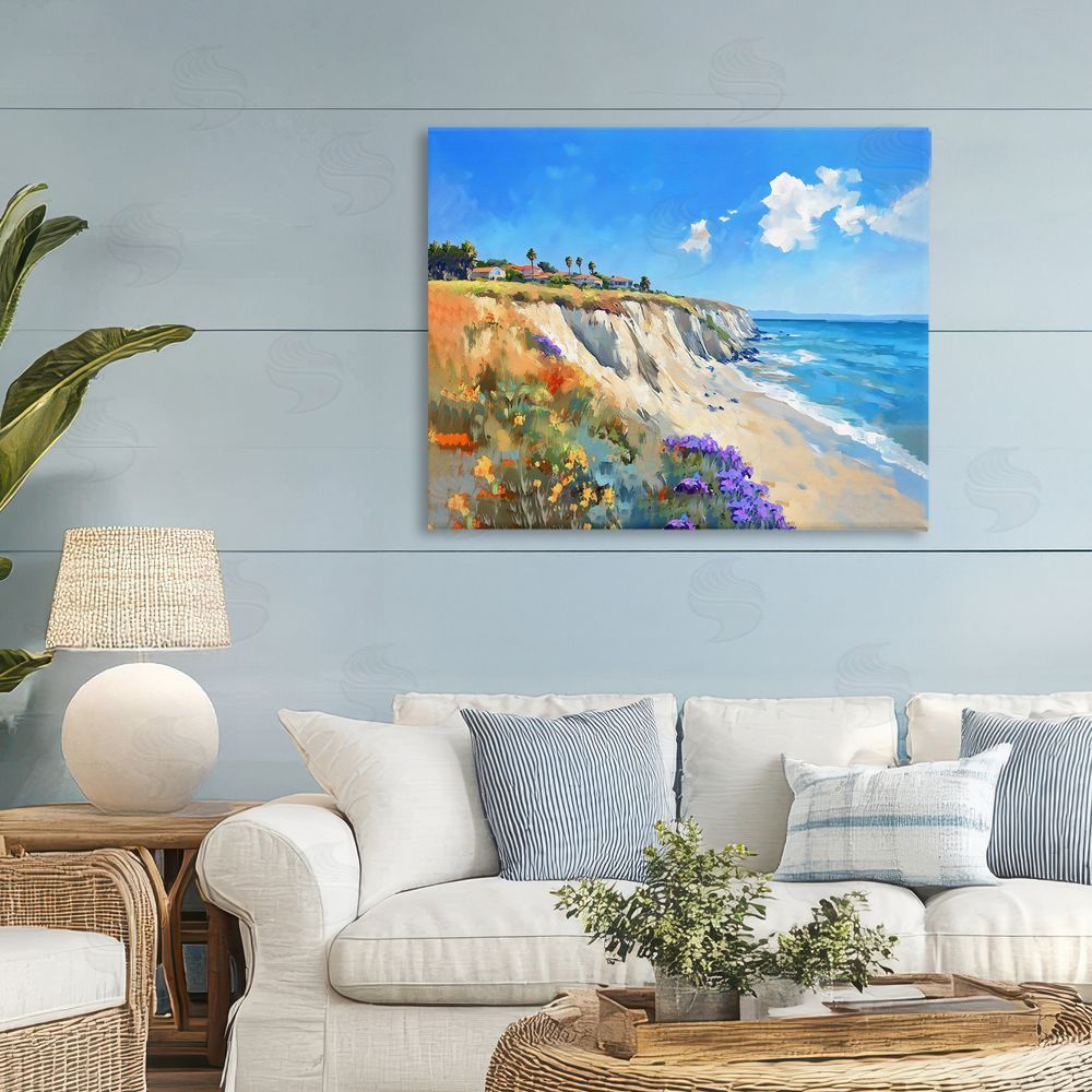 The Prints Vibe Coastal Wildflower Field Stretched Canvas Wall Art in Room