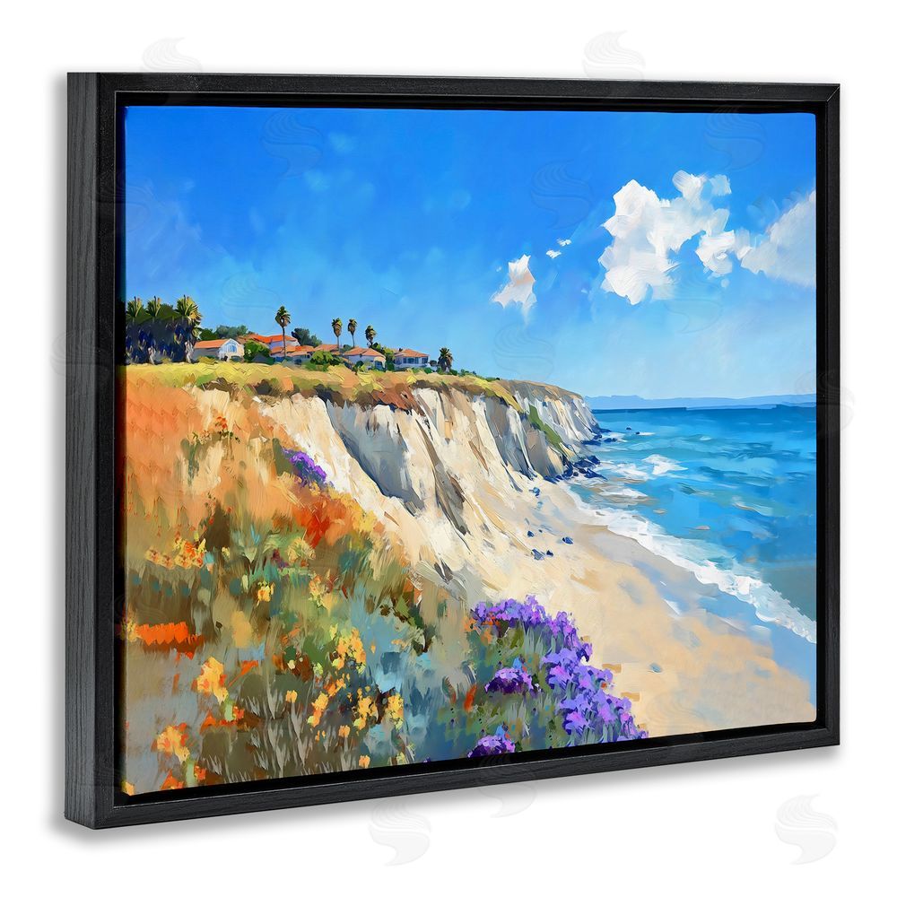 The Prints Vibe Coastal Wildflower Field Black Floating Frame Canvas Wall Art Print