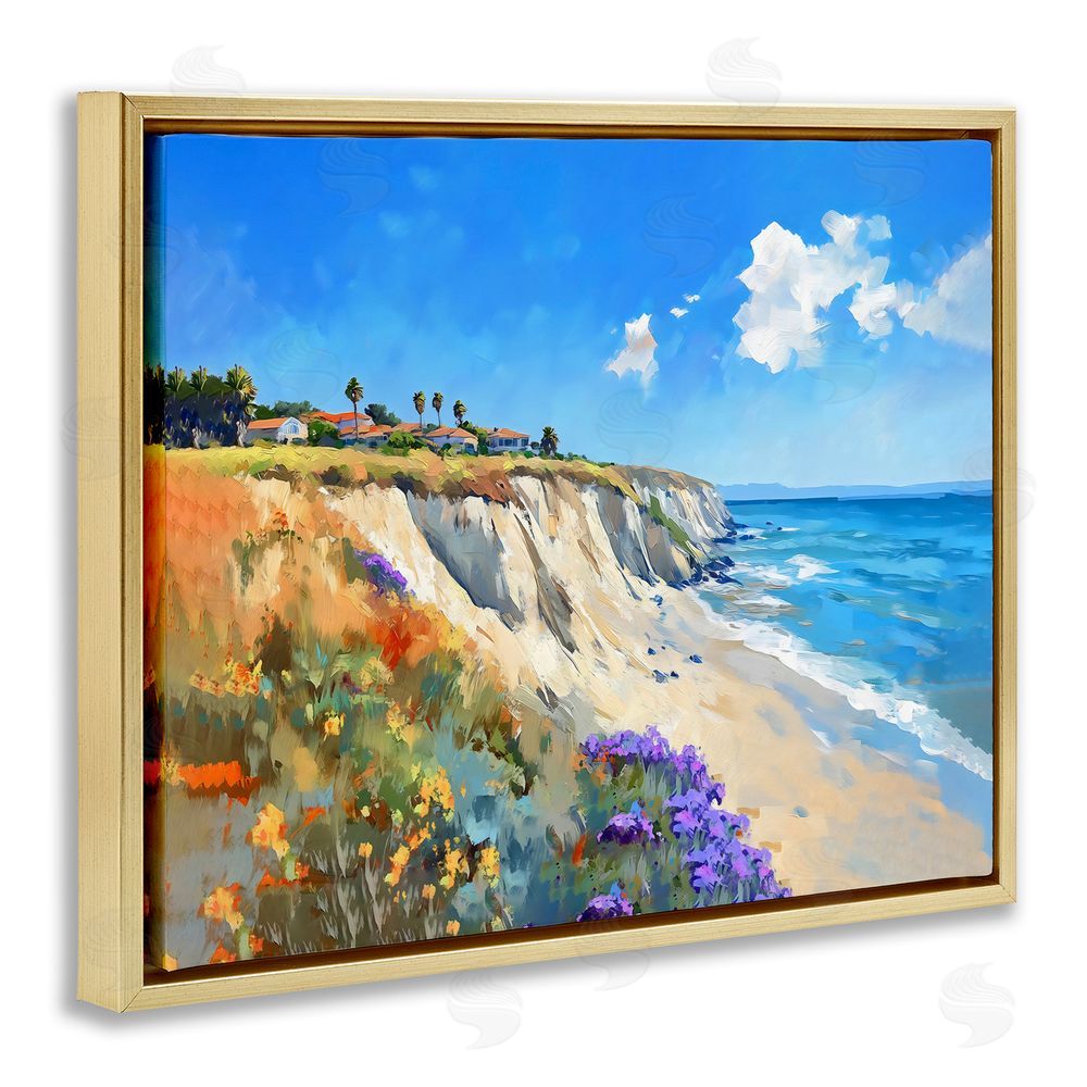 The Prints Vibe Coastal Wildflower Field Gold Floating Frame Canvas Wall Art Print
