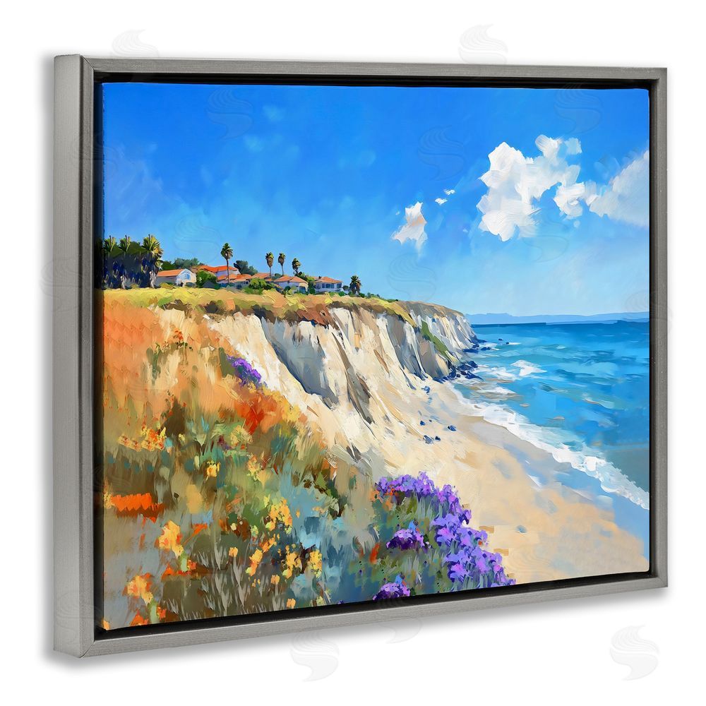 The Prints Vibe Coastal Wildflower Field Gray Floating Frame Canvas Wall Art Print