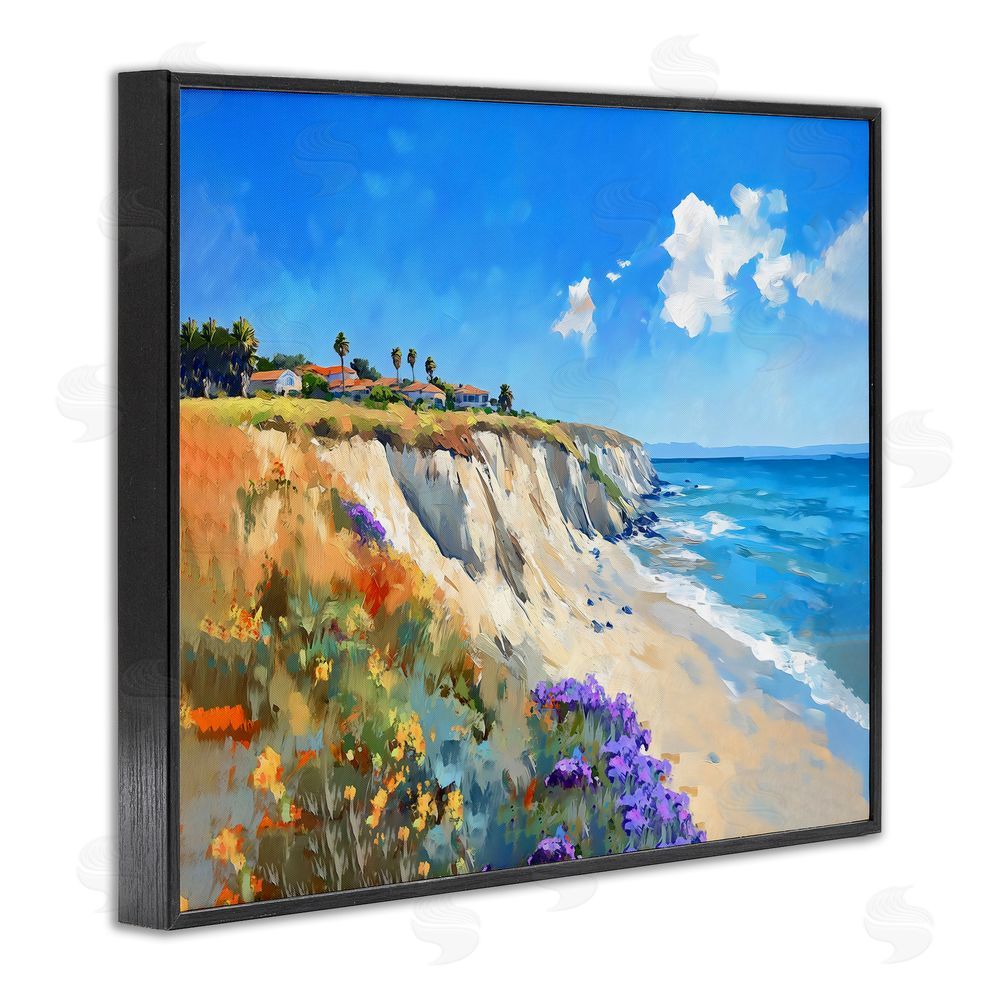 The Prints Vibe Coastal Wildflower Field Black Framed Giclee Wall Art Print