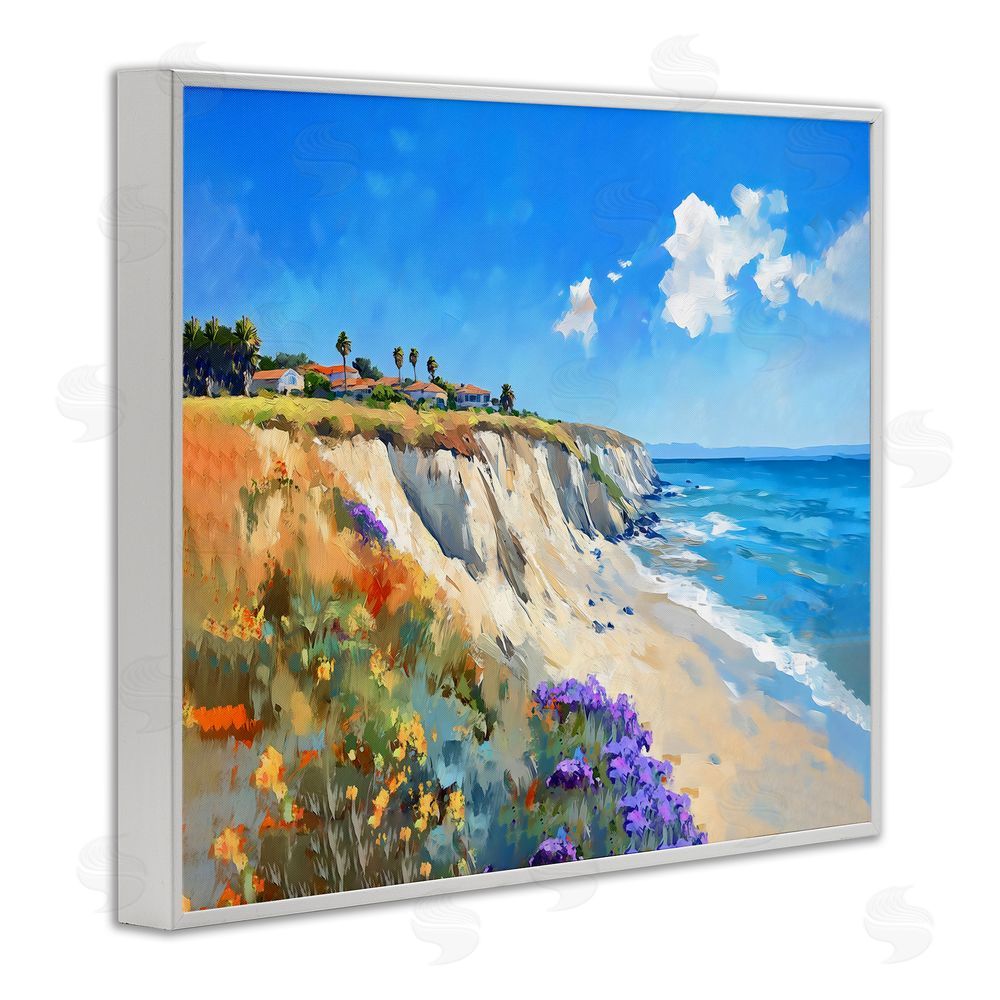 The Prints Vibe Coastal Wildflower Field White Framed Giclee Wall Art Print