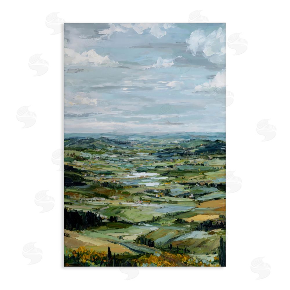 Petal Prints Design Valley Living with Verdant Hills Stretched Canvas Wall Art Print