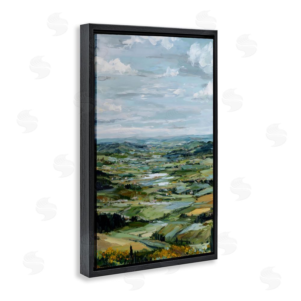 Petal Prints Design Valley Living with Verdant Hills Black Floating Framed Canvas Wall Art Print