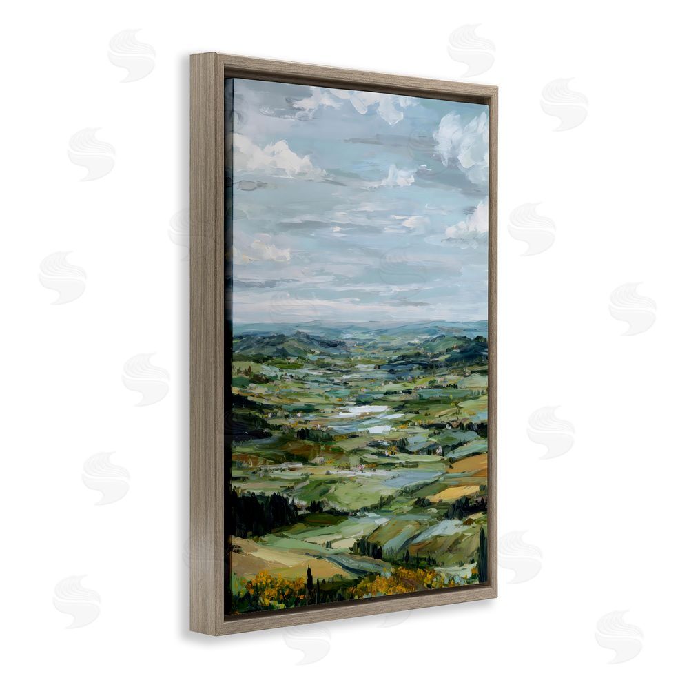 Petal Prints Design Valley Living with Verdant Hills Brown Floating Framed Canvas Wall Art Print