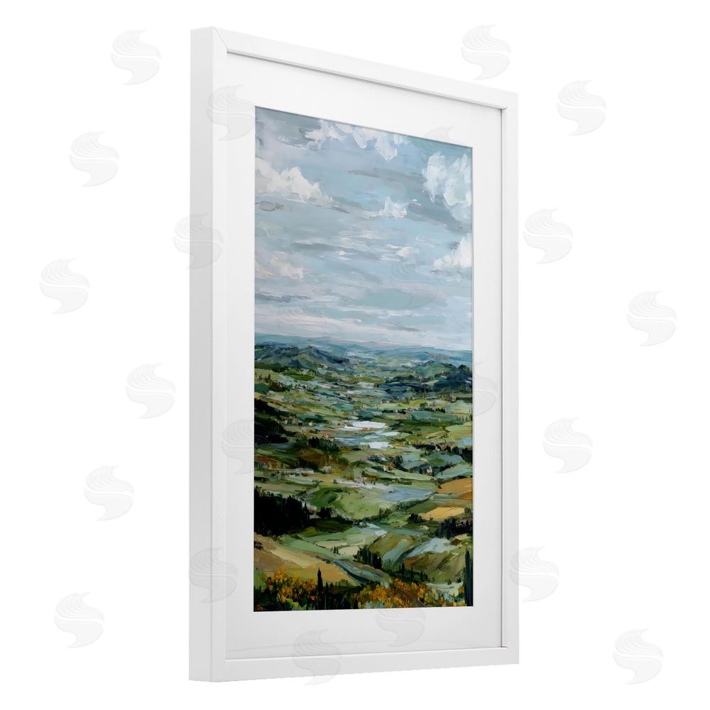 Petal Prints Design Valley Living with Verdant Hills White Framed Print Under Glass with White Mat Wall Art