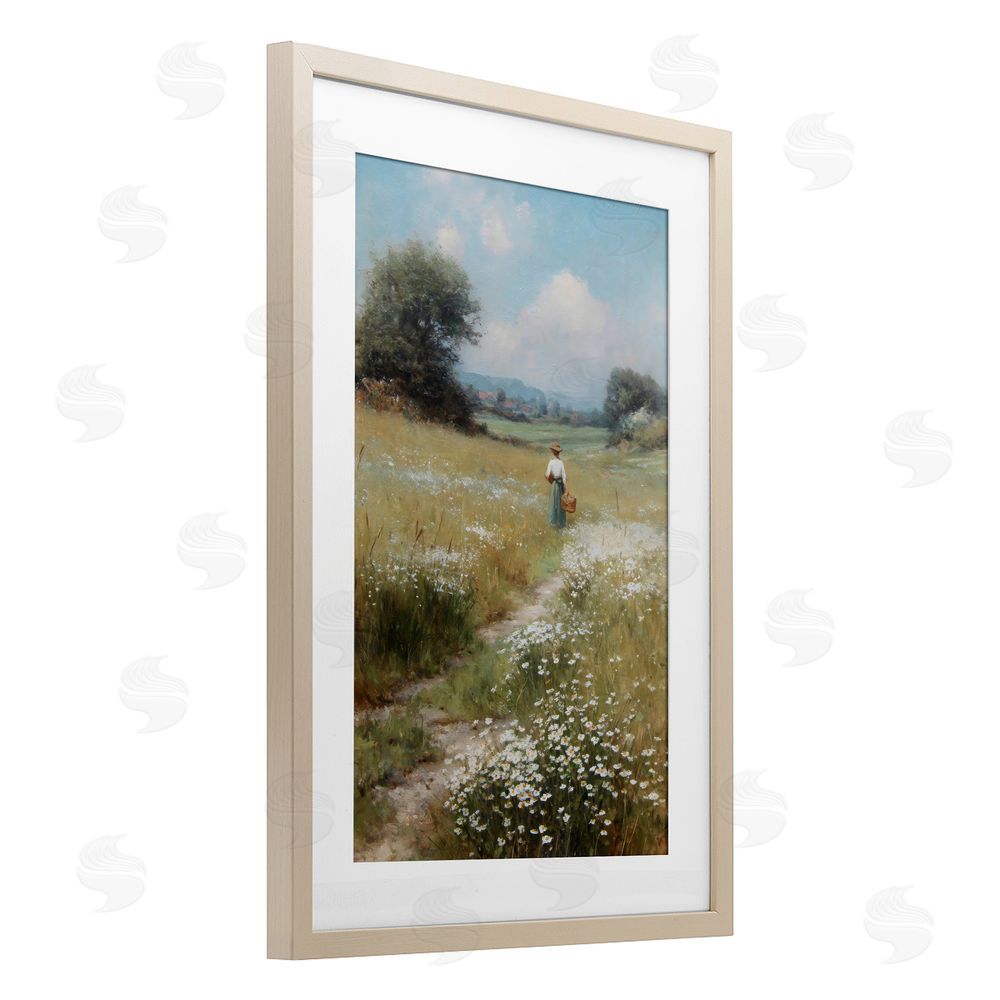 Petal Prints Design Flower Gazing in Summer Meadow Brown Framed Print Under Glass Wall Art