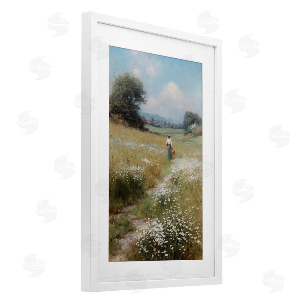 Petal Prints Design Flower Gazing in Summer Meadow White Framed Print Under Glass Wall Art
