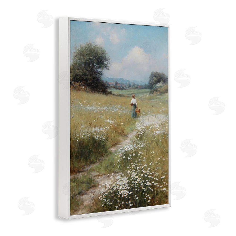 Petal Prints Design Flower Gazing in Summer Meadow White Framed Giclee Wall Art