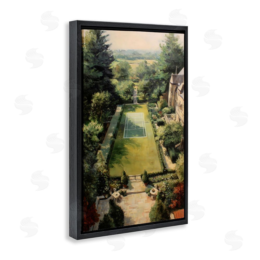 Petal Prints Design Vintage Tennis At The Manor Black Floating Framed Canvas Wall Art Print