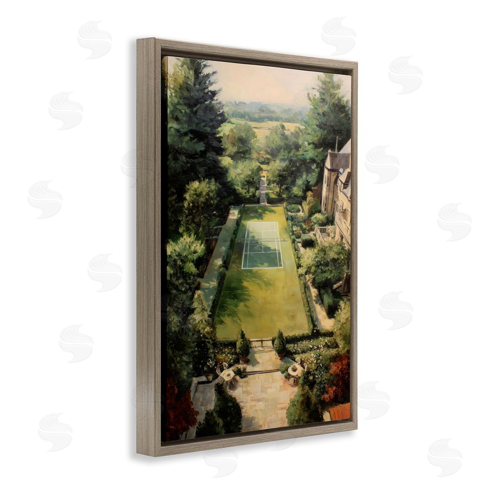 Petal Prints Design Vintage Tennis At The Manor Brown Floating Framed Canvas Wall Art Print