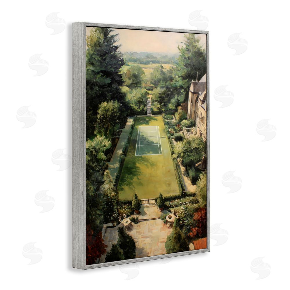 Petal Prints Design Vintage Tennis At The Manor Gray Framed Giclee Wall Art Print