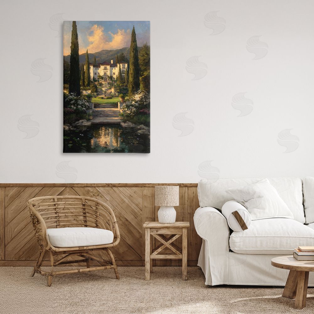 Petal Prints Design Victorian Mansion at Sunset Stretched Canvas on Wall
