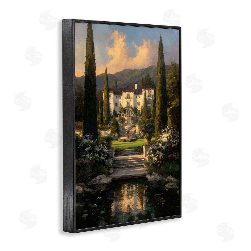Petal Prints Design Victorian Mansion at Sunset Black Framed Giclee Wall Art Print