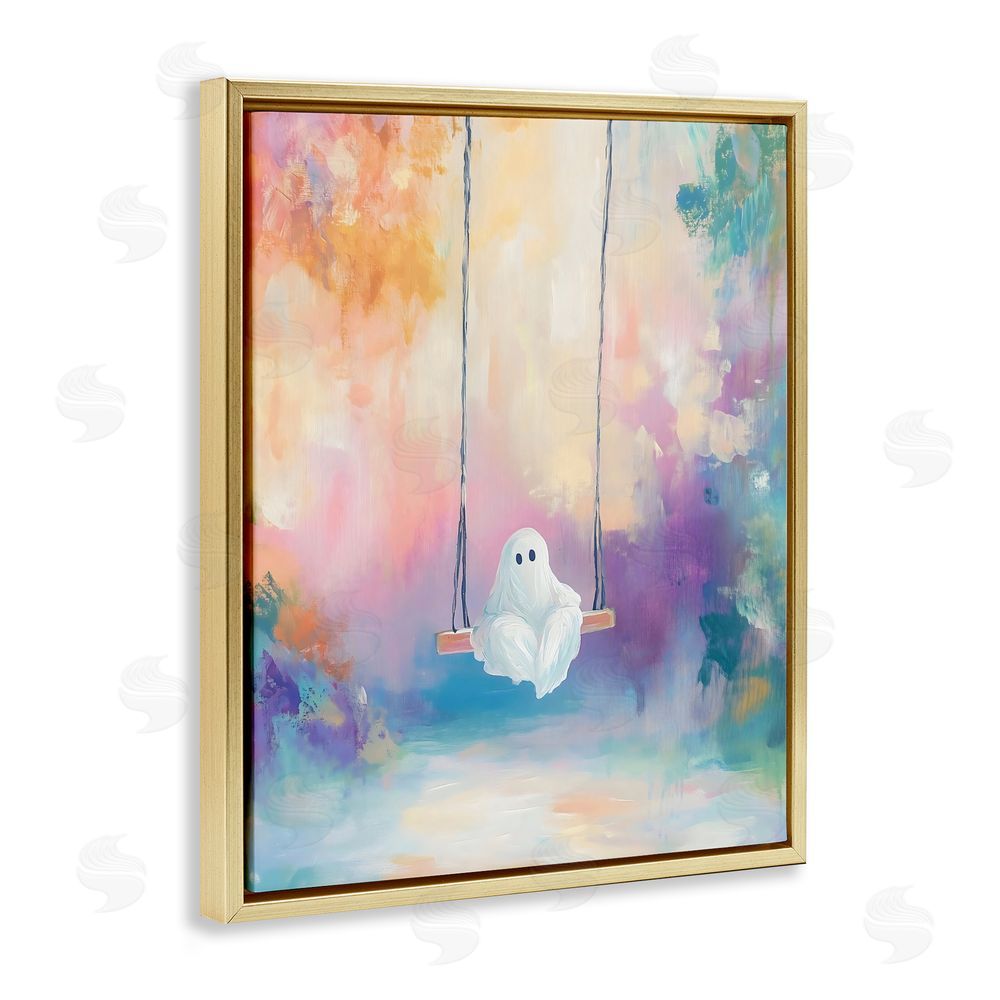 The Prints Vibe Watercolor Ghost on Swing Gold Floating Framed Canvas Wall Art Print