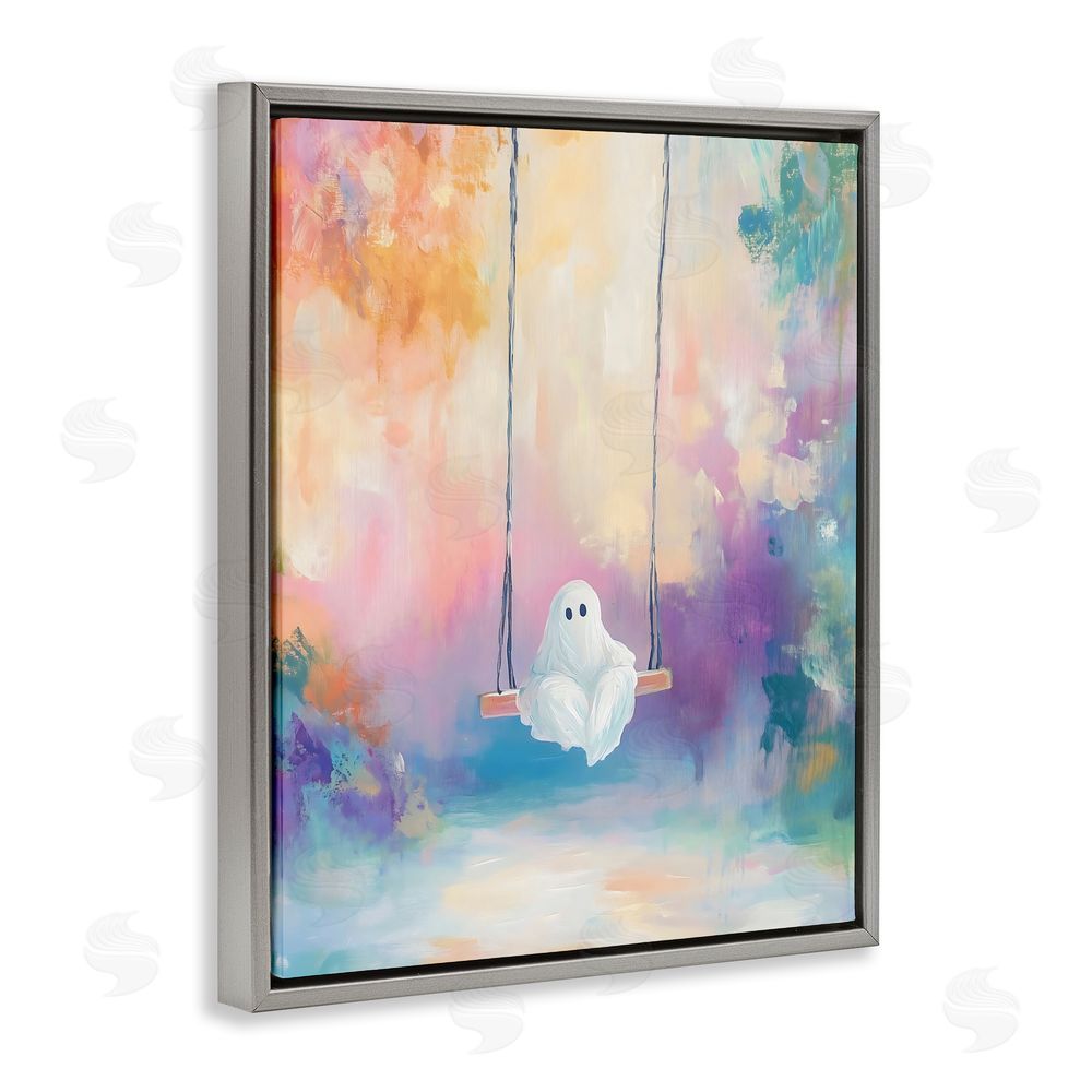 The Prints Vibe Watercolor Ghost on Swing Gray Floating Framed Canvas Wall Art Print