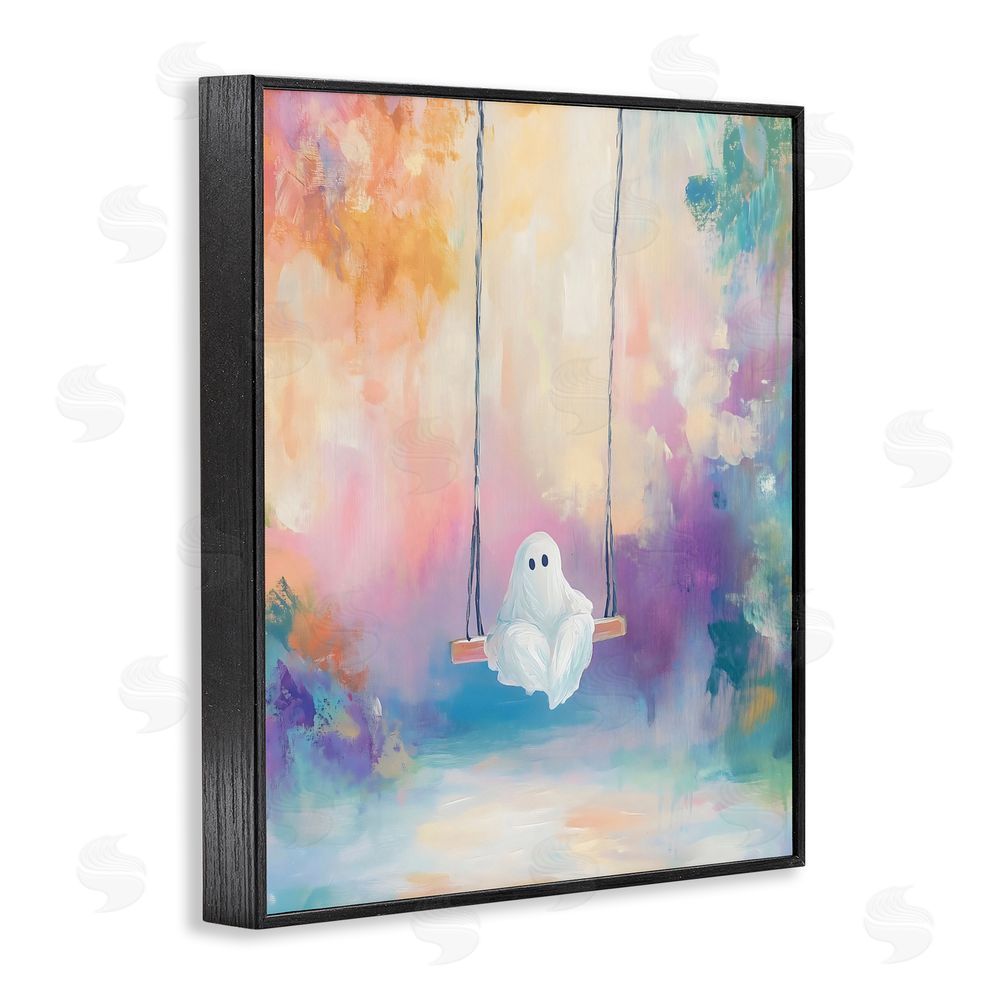 The Prints Vibe Watercolor Ghost on Swing Black Framed Giclee Wall Art Print