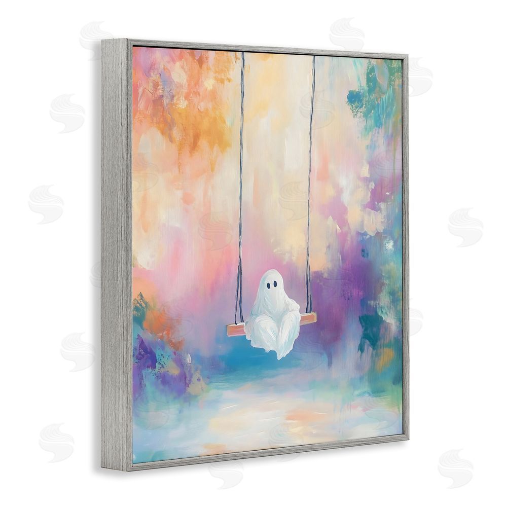 The Prints Vibe Watercolor Ghost on Swing Gray Framed Giclee Wall Art Print