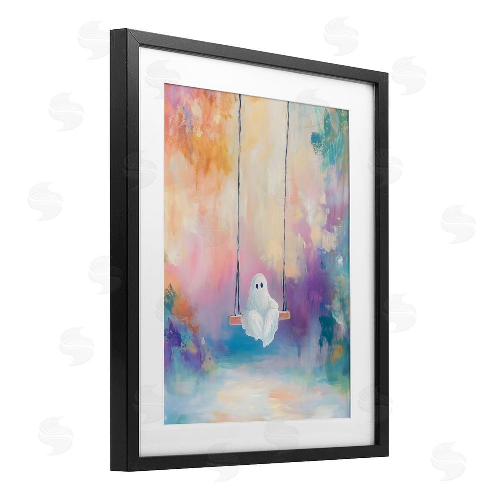The Prints Vibe Watercolor Ghost on Swing Black Framed Print Under Glass with White Mat Wall Art