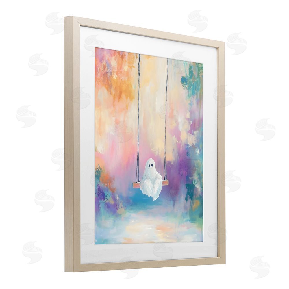 The Prints Vibe Watercolor Ghost on Swing Brown Framed Print Under Glass with White Mat Wall Art