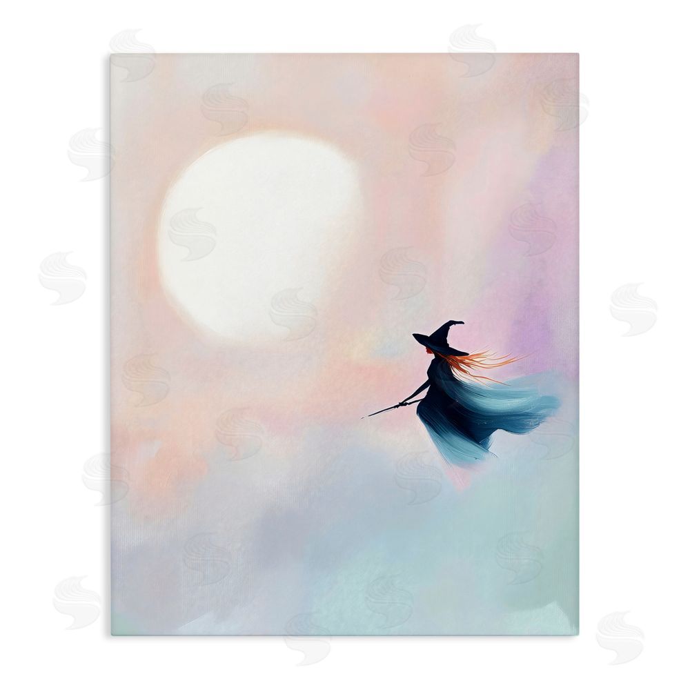 The Prints Vibe Witch Flying at Sunset Stretched Canvas Wall Art Print