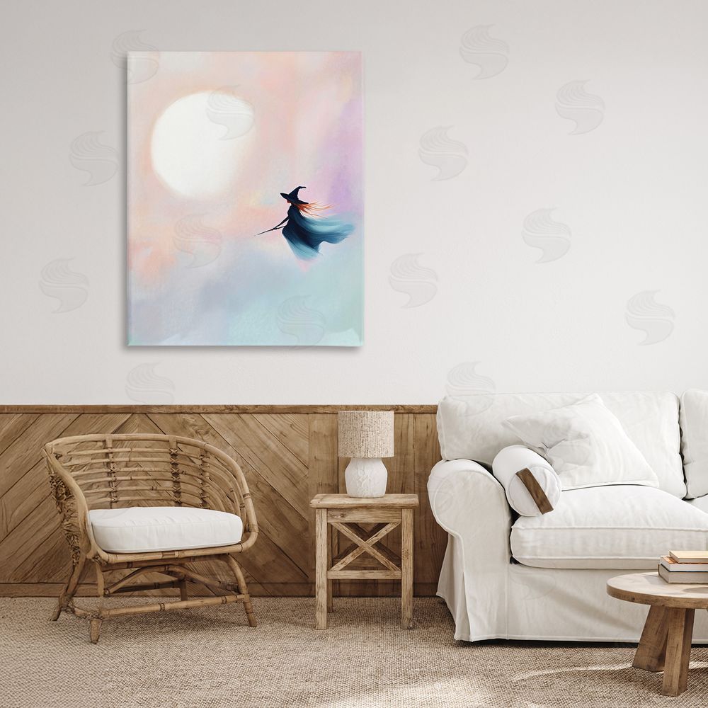 The Prints Vibe Witch Flying at Sunset Stretched Canvas on Wall