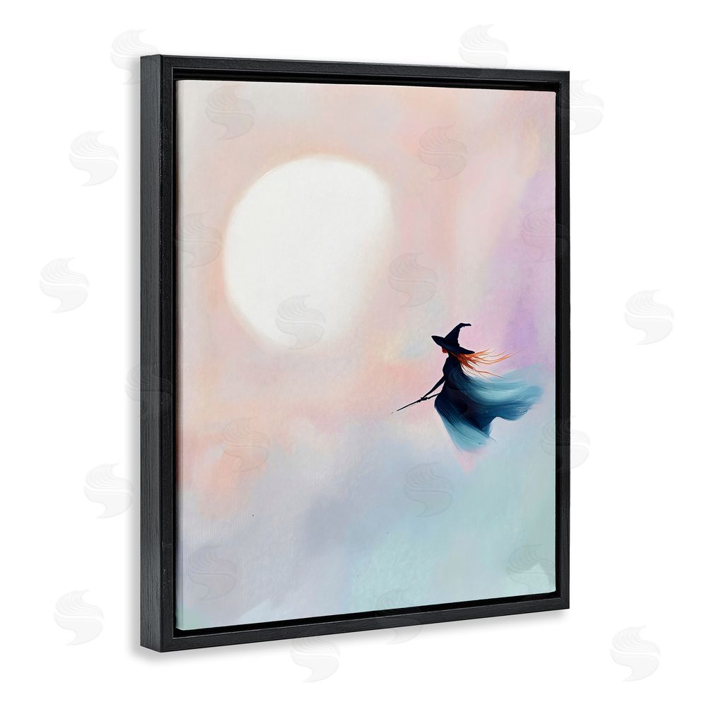 The Prints Vibe Witch Flying at Sunset Black Floating Framed Canvas Wall Art Print